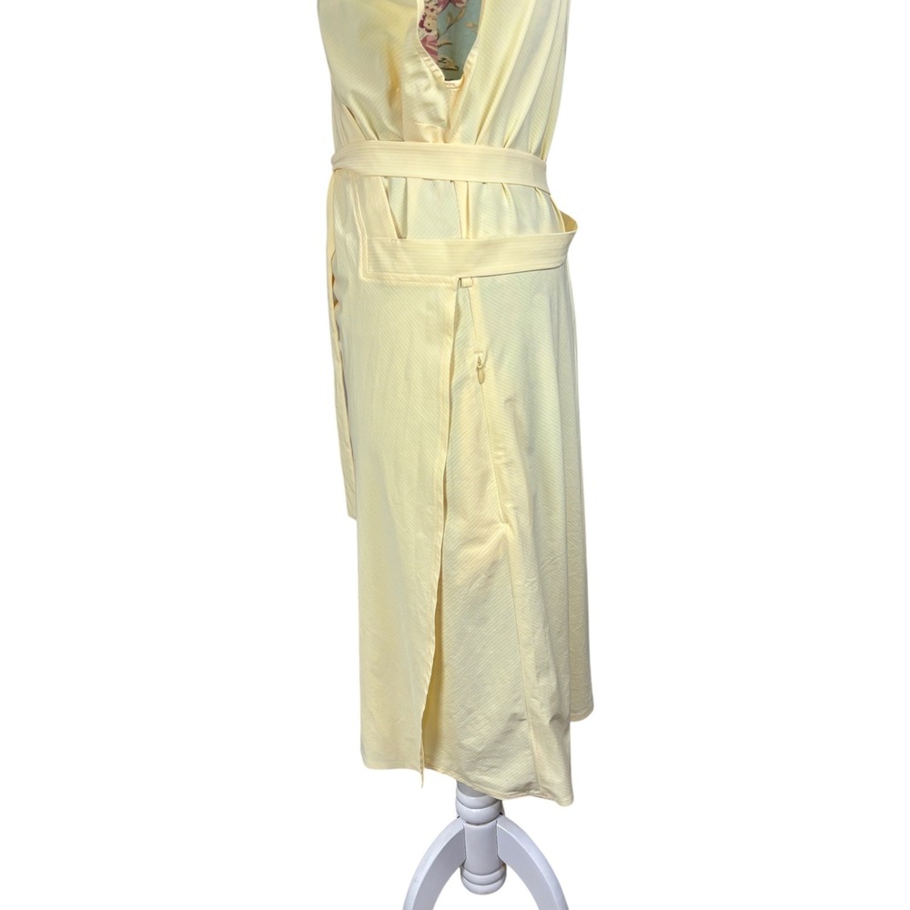 Athleta Newport Wrap Dress Yellow Pinstripe Short Sleeve Belted Midi Athletic L - Picture 6 of 9